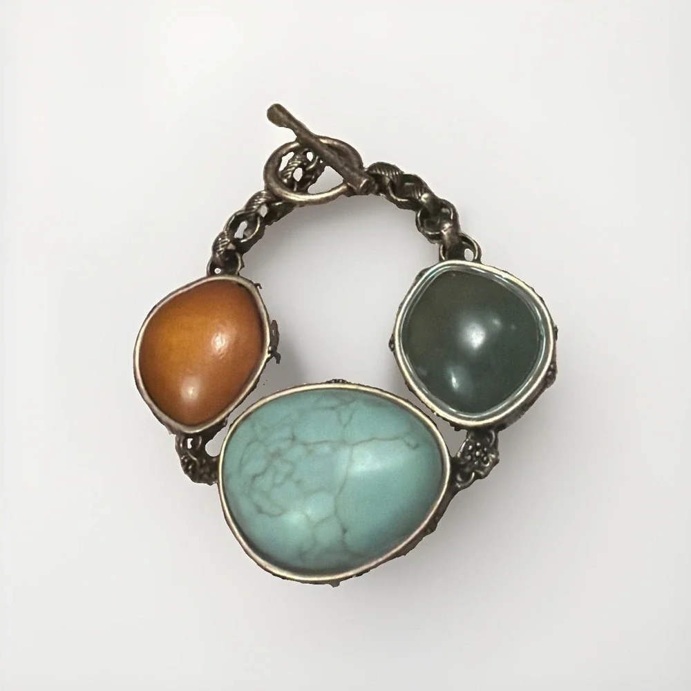 Lucky Brand Turquoise Gold Mixed Colored Stones Bracelet Clasp